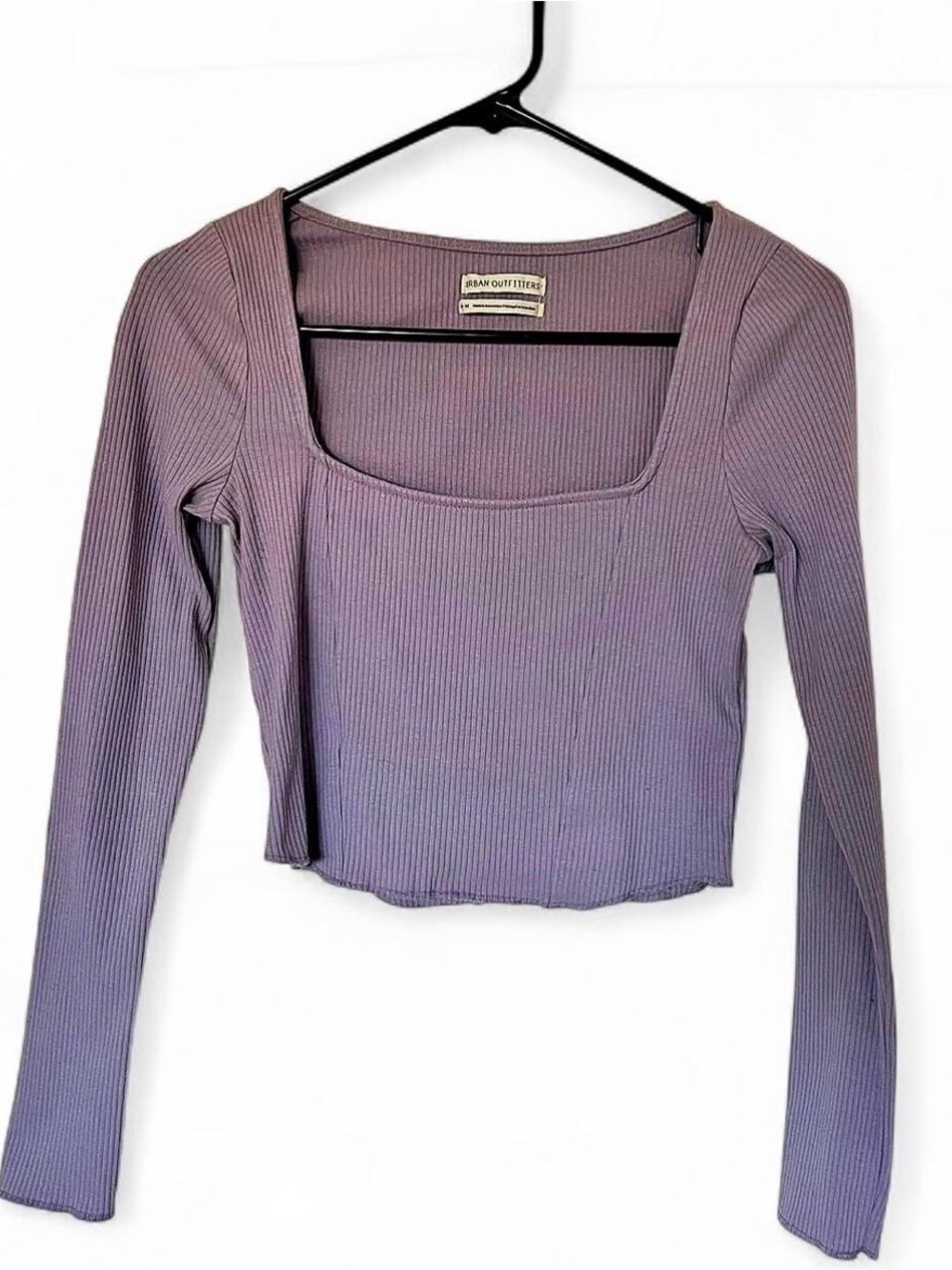 Urban Outfitters Purple Ribbed Square-Neck Long Sleeve Top